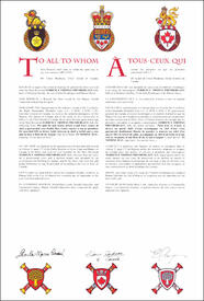 Letters patent granting heraldic emblems to Terrence Thomas Prendergast Letters patent granting heraldic emblems to Terrence Thomas Prendergast