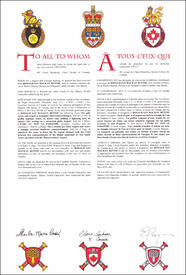 Letters patent granting heraldic emblems to Ronald Ian Mackay Rennie Letters patent granting heraldic emblems to Ronald Ian Mackay Rennie