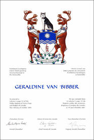 Lettres patentes concédant des emblèmes héraldiques à Geraldine Van Bibber Lettres patentes concédant des emblèmes héraldiques à Geraldine Van Bibber