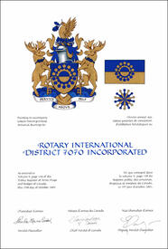 Lettres patentes concédant des emblèmes héraldiques au Rotary International District 7070 Incorporated Lettres patentes concédant des emblèmes héraldiques au Rotary International District 7070 Incorporated