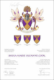 Letters patent granting heraldic emblems to Sheila-Marie Suzanne Cook