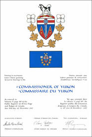 Letters patent granting heraldic emblems to the Commissioner of Yukon