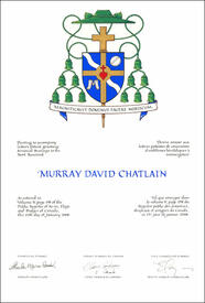 Letters patent granting heraldic emblems to Murray David Chatlain Letters patent granting heraldic emblems to Murray David Chatlain