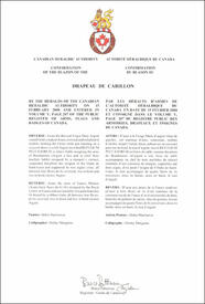 Lettres patentes confirmant le blasonnement du drapeau de Carillon Lettres patentes confirmant le blasonnement du drapeau de Carillon