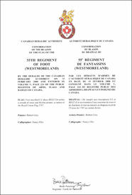 Lettres patentes confirmant le blasonnement du drapeau du 55e Régiment de fantassins (Westmoreland)