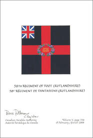 Lettres patentes confirmant le blasonnement du drapeau du 58e Régiment de fantassins (Rutlandshire)