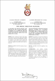 Letters patent confirming the blazon of the Badge of The Rocky Mountain Rangers Letters patent confirming the blazon of the Badge of The Rocky Mountain Rangers