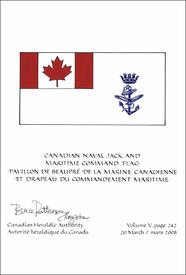 Letters patent confirming the blazon of the Canadian Naval Jack and Maritime Command Flag Letters patent confirming the blazon of the Canadian Naval Jack and Maritime Command Flag