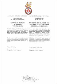 Letters patent confirming the blazon of the Canadian Forces Auxiliary Vessels Jack Letters patent confirming the blazon of the Canadian Forces Auxiliary Vessels Jack
