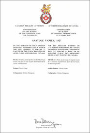 Lettres patentes confirmant le blasonnement du drapeau proposé: Anatole Vanier, 1927 Lettres patentes confirmant le blasonnement du drapeau proposé: Anatole Vanier, 1927