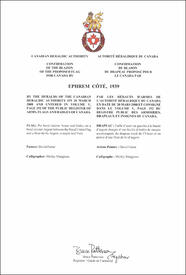 Letters patent confirming the blazon of the Proposed Flag: Ephrem Côté, 1939 Letters patent confirming the blazon of the Proposed Flag: Ephrem Côté, 1939