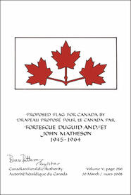 Letters patent confirming the blazon of the proposed flag: Fortescue Duguid and John Matheson, 1945-1964