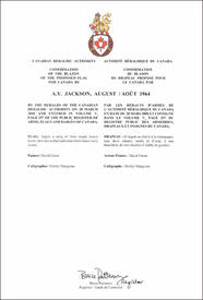 Letters patent confirming the blazon of the proposed flag: A.Y. Jackson, 1964 Letters patent confirming the blazon of the proposed flag: A.Y. Jackson, 1964