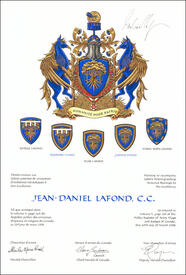 Letters patent granting heraldic emblems to Jean-Daniel Lafond