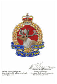 Letters patent confirming the blazon of the Badge of The Royal Newfoundland Regiment Letters patent confirming the blazon of the Badge of The Royal Newfoundland Regiment