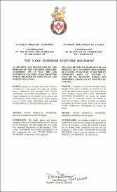 Letters patent confirming the blazon of the Badge of The Lake Superior Scottish Regiment Letters patent confirming the blazon of the Badge of The Lake Superior Scottish Regiment