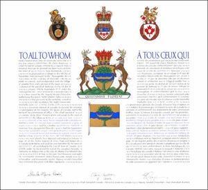 Letters patent granting heraldic emblems to the town of Quispamsis