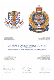 Lettres patentes concédant des emblèmes héraldiques au Central Saanich Police Service Lettres patentes concédant des emblèmes héraldiques au Central Saanich Police Service