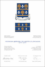 Letters patent granting heraldic emblems to the Fédération québécoise des sociétés de généalogie