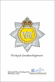 Letters patent confirming the blazon of the Badge of The Royal Canadian Regiment