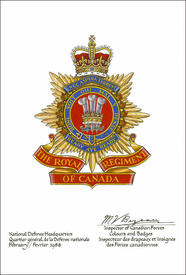 Letters patent confirming the blazon of the Badge of The Royal Regiment of Canada Letters patent confirming the blazon of the Badge of The Royal Regiment of Canada