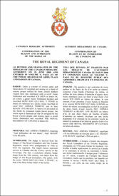Letters patent confirming the blazon of the Badge of The Royal Regiment of Canada Letters patent confirming the blazon of the Badge of The Royal Regiment of Canada