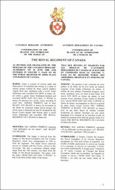 Lettres patentes confirmant le blasonnement de l'insigne de The Royal Regiment of Canada