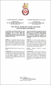 Lettres patentes confirmant le blasonnement de l'insigne de The Royal Hamilton Light Infantry (Wentworth Regiment) Lettres patentes confirmant le blasonnement de l'insigne de The Royal Hamilton Light Infantry (Wentworth Regiment)