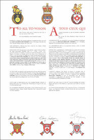 Letters patent granting heraldic emblems to Ronald Bernard Sorobey