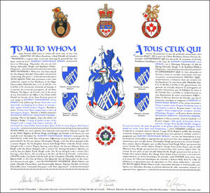 Letters patent granting heraldic emblems to Rodney Montague Bergh