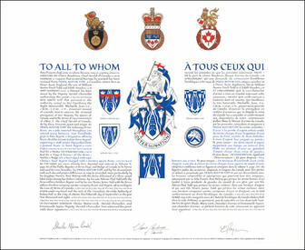 Letters patent granting heraldic emblems to Derek Austin Tidd