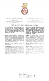 Lettres patentes confirmant le blasonnement de l'insigne de The Queen’s Own Rifles of Canada