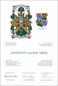 Letters patent granting heraldic emblems to Gwenneth Lucille Treen