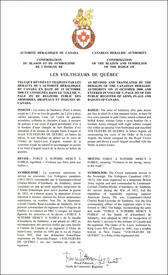 Letters patent confirming the blazon of the Badge of Les Voltigeurs de Québec