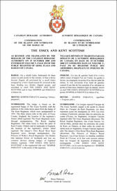 Letters patent confirming the blazon of the Badge of The Essex and Kent Scottish Letters patent confirming the blazon of the Badge of The Essex and Kent Scottish