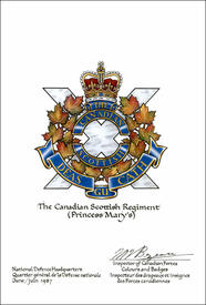 Lettres patentes confirmant le blasonnement de l'insigne de The Canadian Scottish Regiment (Princess Mary’s) Lettres patentes confirmant le blasonnement de l'insigne de The Canadian Scottish Regiment (Princess Mary’s)