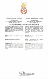 Letters patent confirming the blazon of the Badge of the No. 8 (Bomber Reconnaissance) Squadron Letters patent confirming the blazon of the Badge of the No. 8 (Bomber Reconnaissance) Squadron