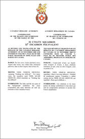 Lettres patentes confirmant le blasonnement de l'insigne du 32e Escadron polyvalent