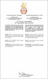Letters patent confirming the blazon of the Badge of the 33 Utility Squadron Letters patent confirming the blazon of the Badge of the 33 Utility Squadron