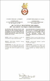 Lettres patentes confirmant le blasonnement de l'insigne du 400e Escadron tactique d'hélicoptère Lettres patentes confirmant le blasonnement de l'insigne du 400e Escadron tactique d'hélicoptère