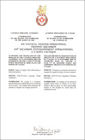 Lettres patentes confirmant le blasonnement de l'insigne du 410e Escadron d'entraînement opérationnel à l'appui tactique Lettres patentes confirmant le blasonnement de l'insigne du 410e Escadron d'entraînement opérationnel à l'appui tactique
