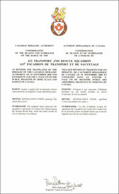 Letters patent confirming the blazon of the Badge of the 413 Transport and Rescue Squadron Letters patent confirming the blazon of the Badge of the 413 Transport and Rescue Squadron
