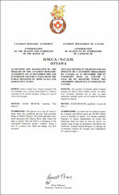 Lettres patentes confirmant le blasonnement de l'insigne du NCSM Ottawa Lettres patentes confirmant le blasonnement de l'insigne du NCSM Ottawa