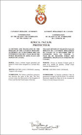 Lettres patentes confirmant le blasonnement de l'insigne du NCSM Protecteur Lettres patentes confirmant le blasonnement de l'insigne du NCSM Protecteur