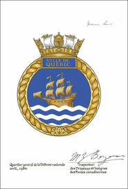 Lettres patentes confirmant le blasonnement de l'insigne du NCSM Ville de Québec Lettres patentes confirmant le blasonnement de l'insigne du NCSM Ville de Québec