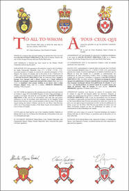 Lettres patentes concédant des emblèmes héraldiques à David Stanley Precious