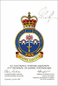 Letters patent approving the Badge of the 772 Electronic Warfare Squadron Letters patent approving the Badge of the 772 Electronic Warfare Squadron