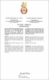 Lettres patentes confirmant le blasonnement de l'insigne du NCSM Donnacona Lettres patentes confirmant le blasonnement de l'insigne du NCSM Donnacona