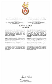 Lettres patentes confirmant le blasonnement de l'insigne du NCSM Hunter Lettres patentes confirmant le blasonnement de l'insigne du NCSM Hunter