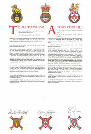 Letters patent granting heraldic emblems to Donald Wells MacLeod